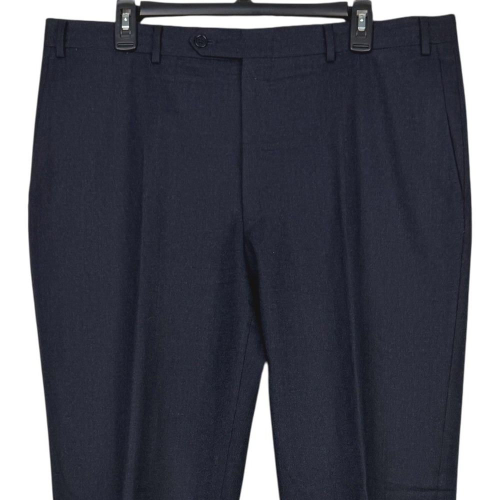 Canali Dress Pants Mens 37x32 100% Italian Wool Flat Front Solid Navy Blue *read